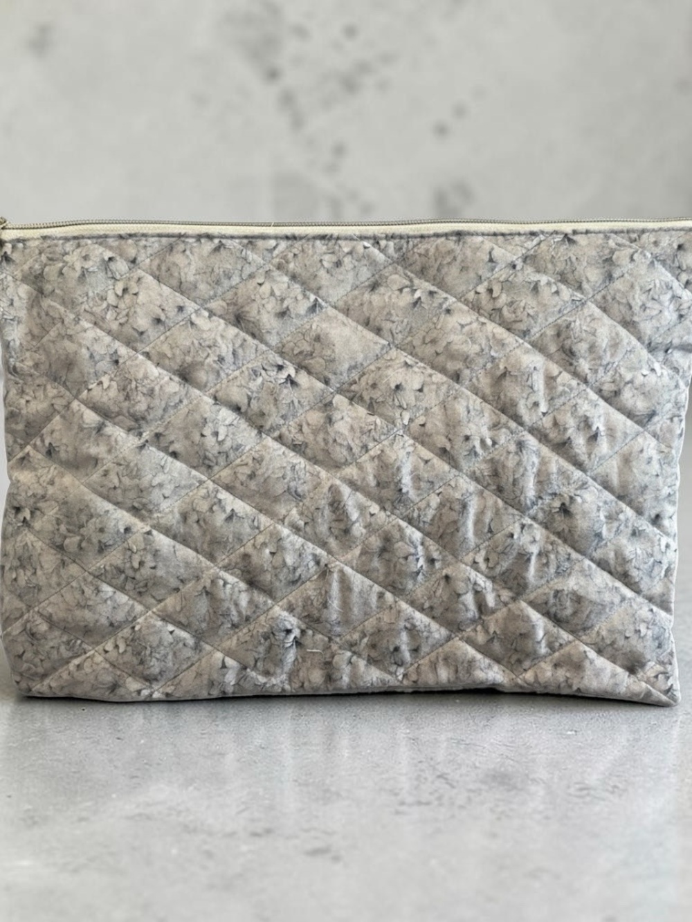 Hand Crafted Quilted Gray Floral Laptop Pouch